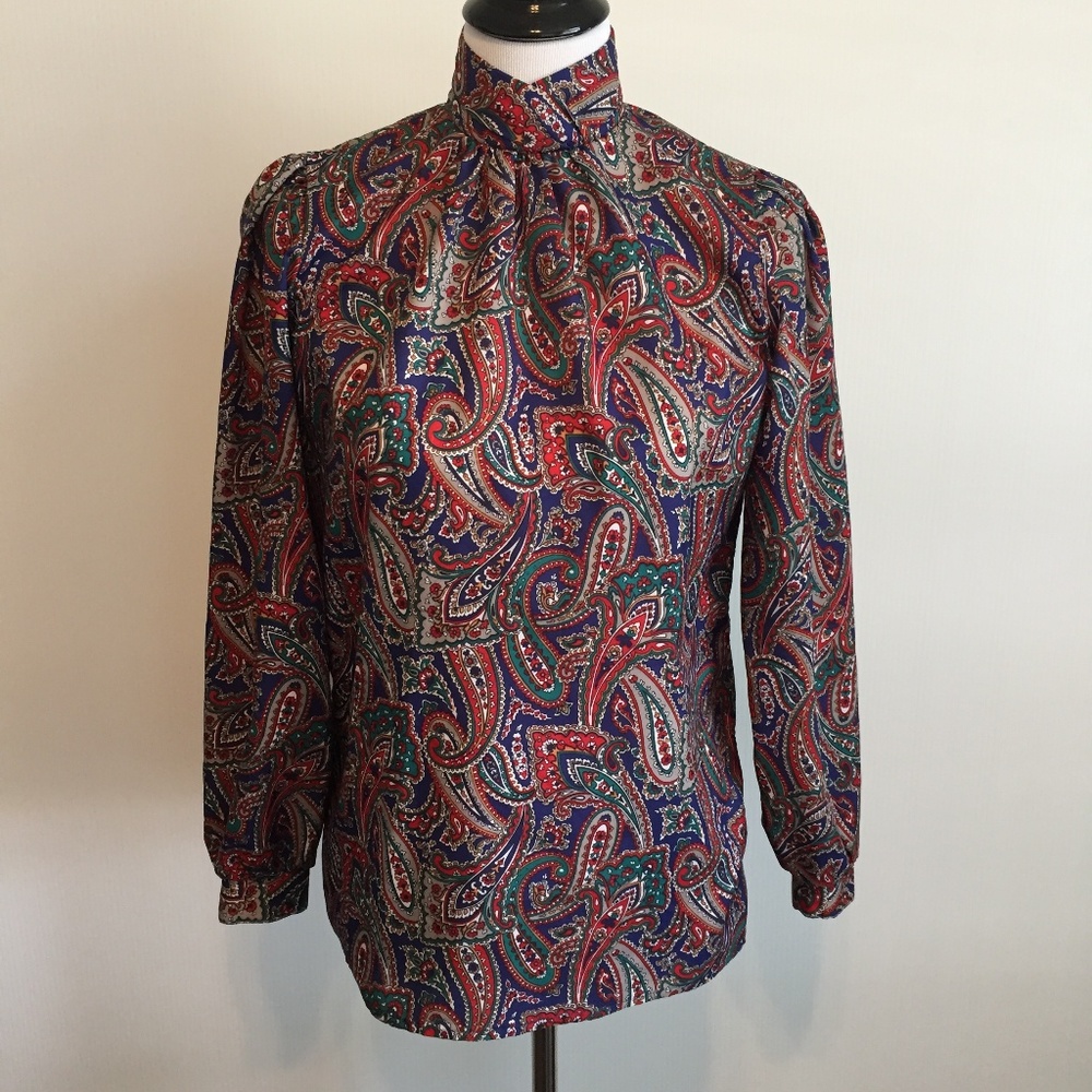Vintage Secretary Blouse Paisley Jewel Tones
